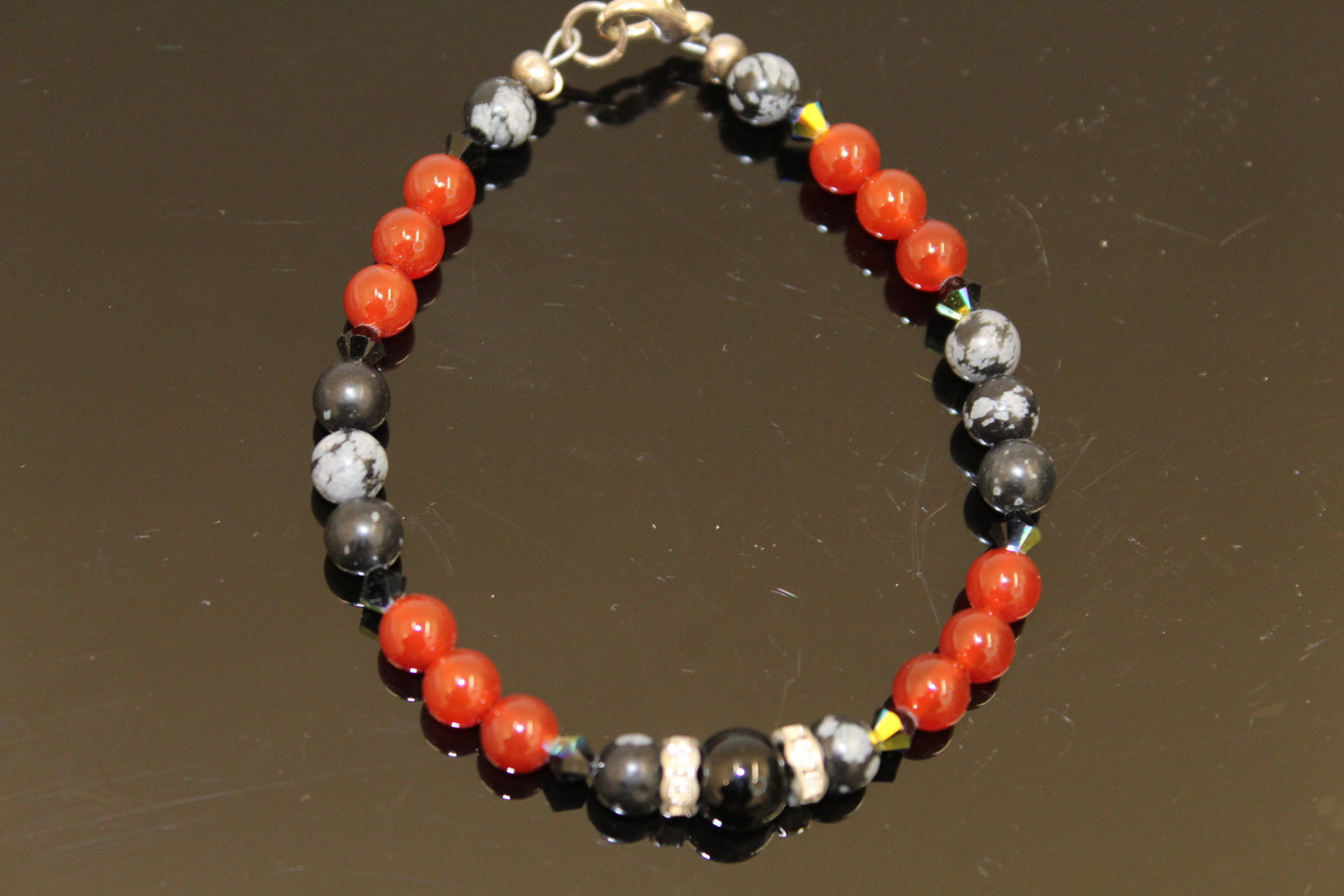 Red Agate, Dalmatian Obsidian and Onyx Crystal Bracelet