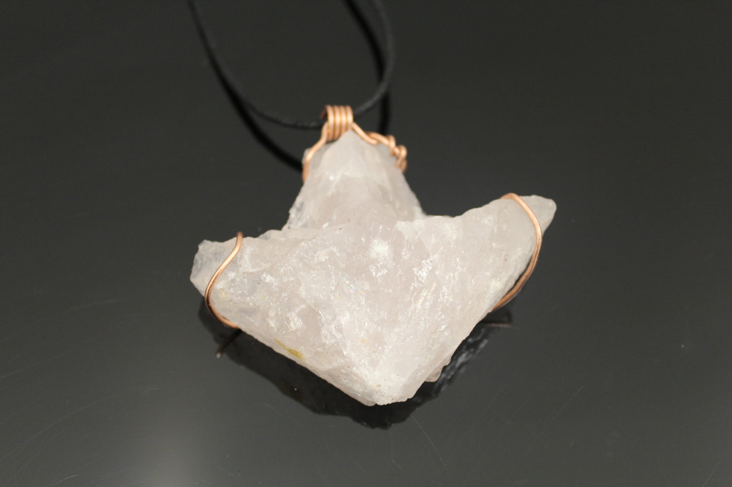 Rose Quartz pendant wrapped in copper