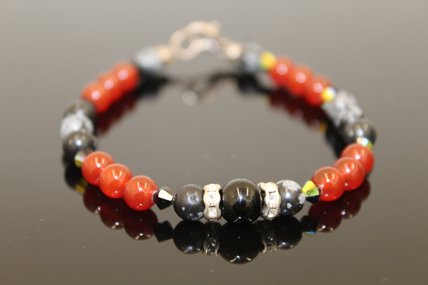 Red Agate, Dalmatian Obsidian and Onyx Crystal Bracelet