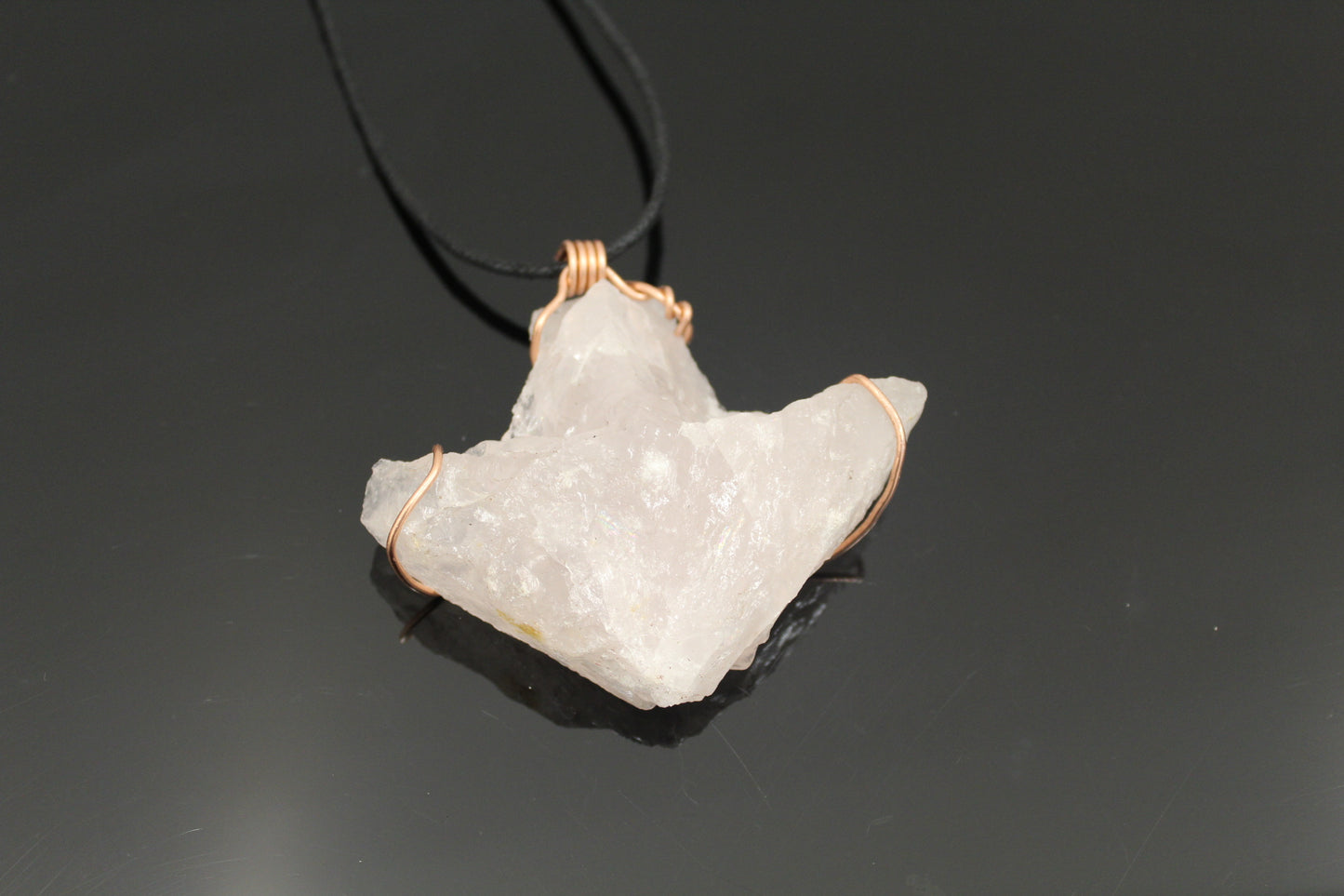 Rose Quartz pendant wrapped in copper
