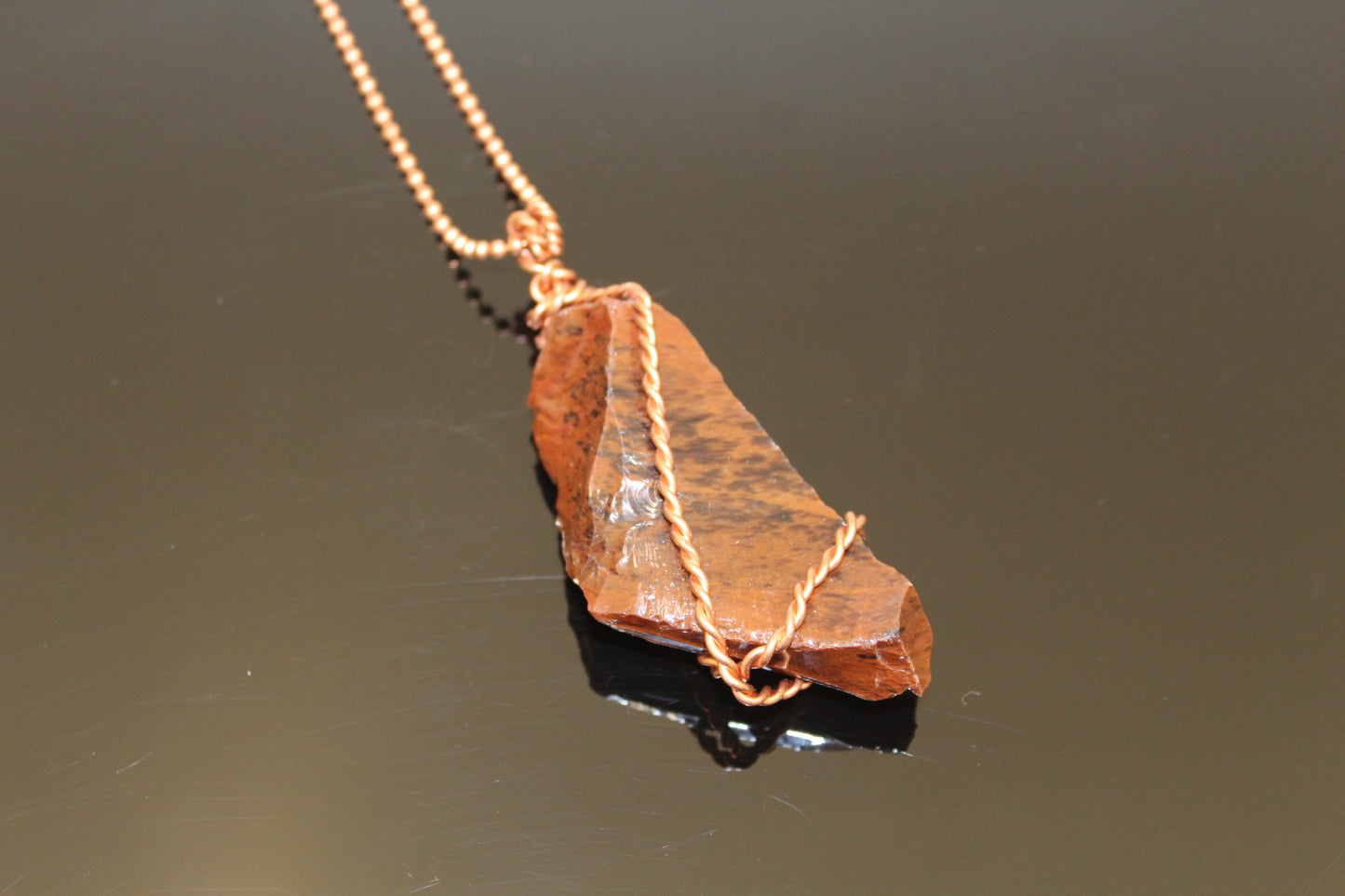 Mahogany Obsidian Crystal Pendant Hand Wrapped in Copper