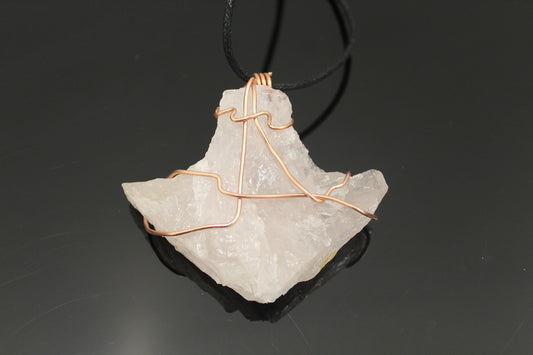 Rose Quartz pendant wrapped in copper