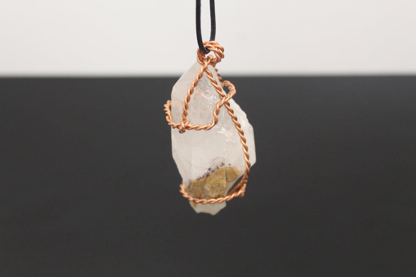 Quartz Crystal Pendant Hand Wrapped In Copper